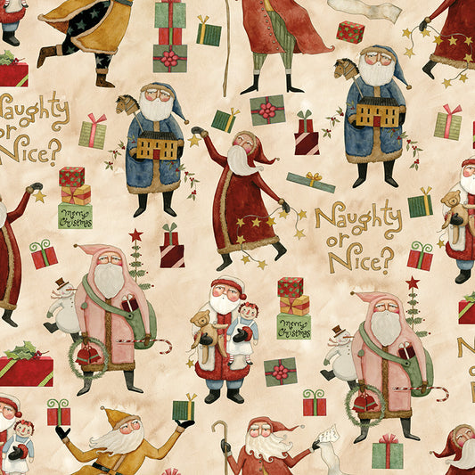 Naughty and Nice Main Parchment by Teresa Kogut for Riley Blake fabrics (sold in 25cm increments)