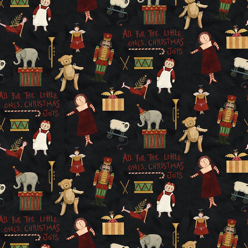 Naughty and Nice Toys Black C16261 by Teresa Kogut for Riley Blake fabrics (sold in 25cm increments)