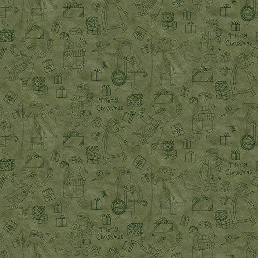 Naughty and Nice Santas and Gifts Green C16262 by Teresa Kogut for Riley Blake fabrics (sold in 25cm increments)