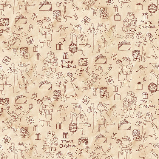 Naughty and Nice Santas and Gifts Parchment C16262 by Teresa Kogut for Riley Blake fabrics (sold in 25cm increments)