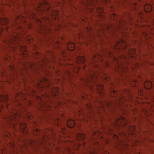 Naughty and Nice Santas and Gifts Red C16262 by Teresa Kogut for Riley Blake fabrics (sold in 25cm increments)