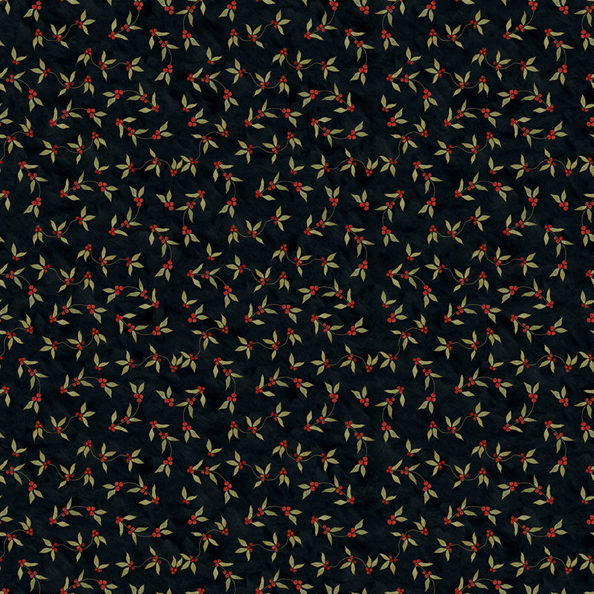 Naughty and Nice Holly Berries Black C16263 by Teresa Kogut for Riley Blake fabrics (sold in 25cm increments)