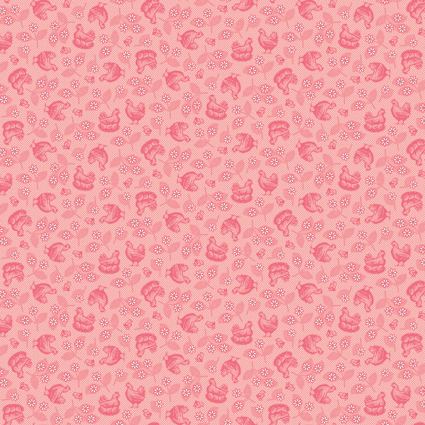 Farmers Daughter C17160 Coral Hens & Chicks by Lori Holt for Riley Blake (sold in 25cm increments)