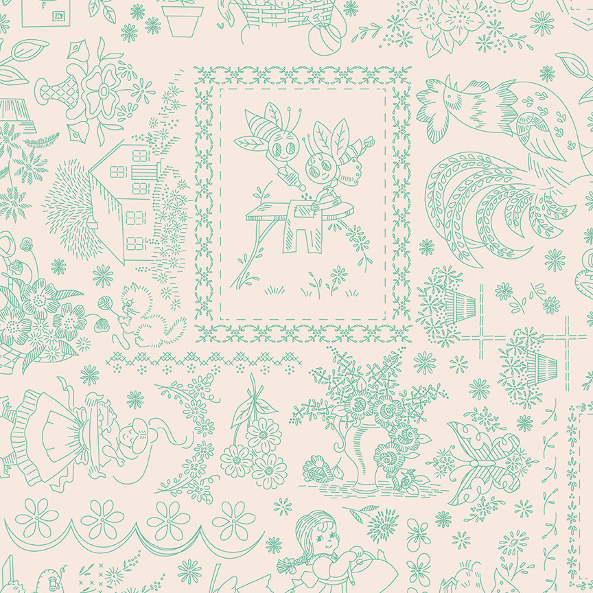 Berry & Sage Embroidery C17389-Latte by Lori Holt for Riley Blake (sold in 25cm increments)