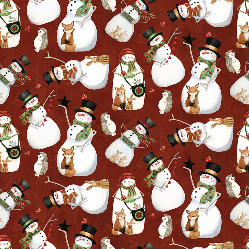 Northern Christmas Snowmen Red C17831 by Teresa Kogut for Riley Blake Fabrics (sold in 25cm increments)