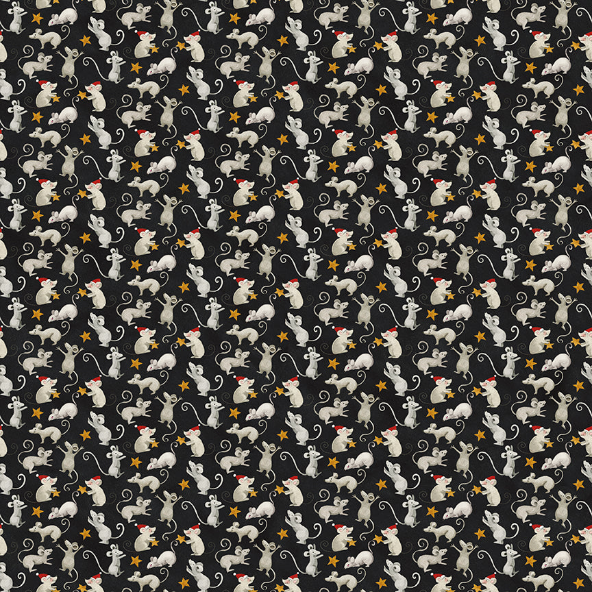 Northern Christmas Mice Black C17833 by Teresa Kogut for Riley Blake Fabrics (sold in 25cm increments)