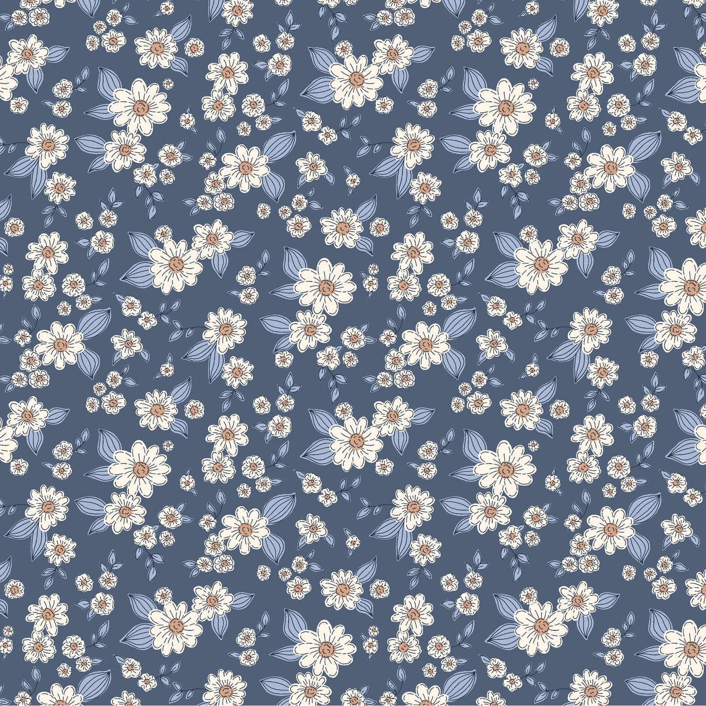 Kitten Fun Floral Dark Denim Y4567-89 by Julia Khimich for Clothworks (sold in 25cm increments)