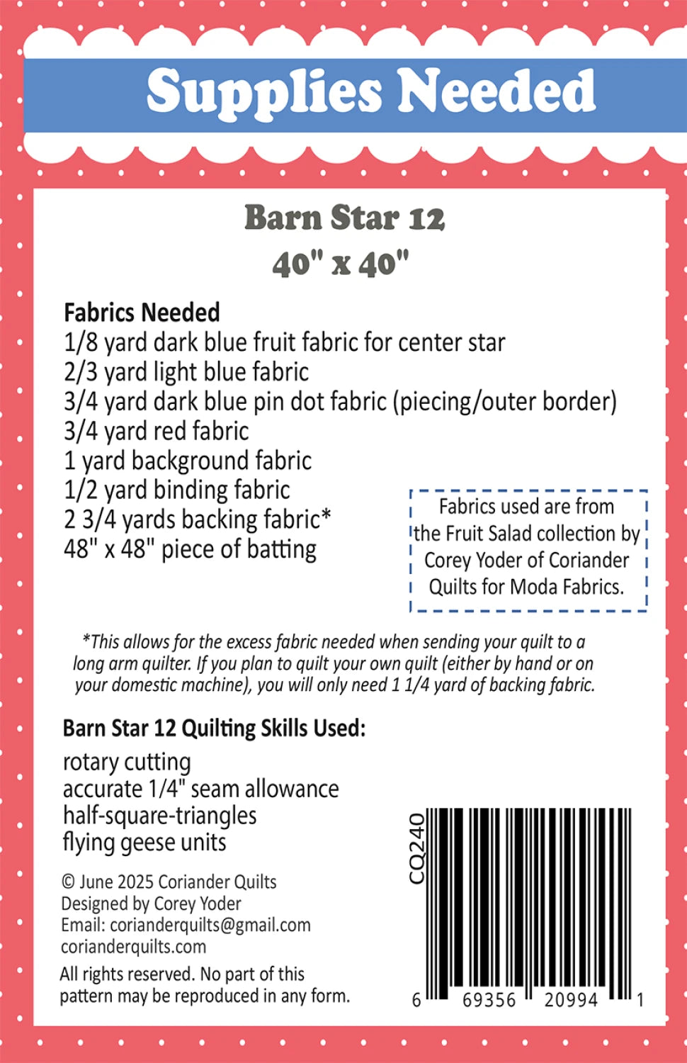 Barn Star 12 Quilt Pattern by Corey Yoder of Coriander Quilts