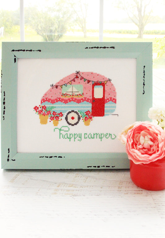 Happy Camper Cross Stitch Pattern by Beverly McCullough of Flamingo Toes