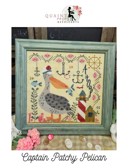 Captain Patchy Pelican Cross Stitch Pattern by Quaint Rose Needlearts