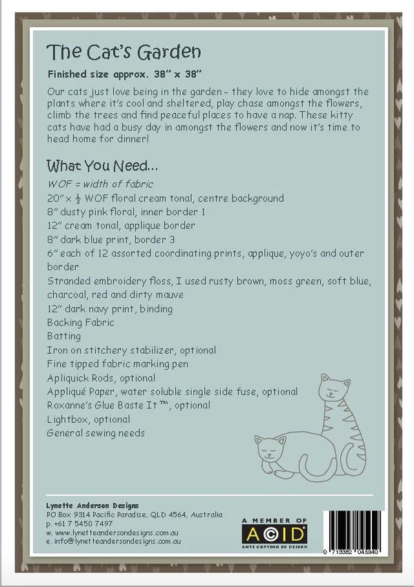 Cats Garden Quilt Pattern by Lynette Anderson