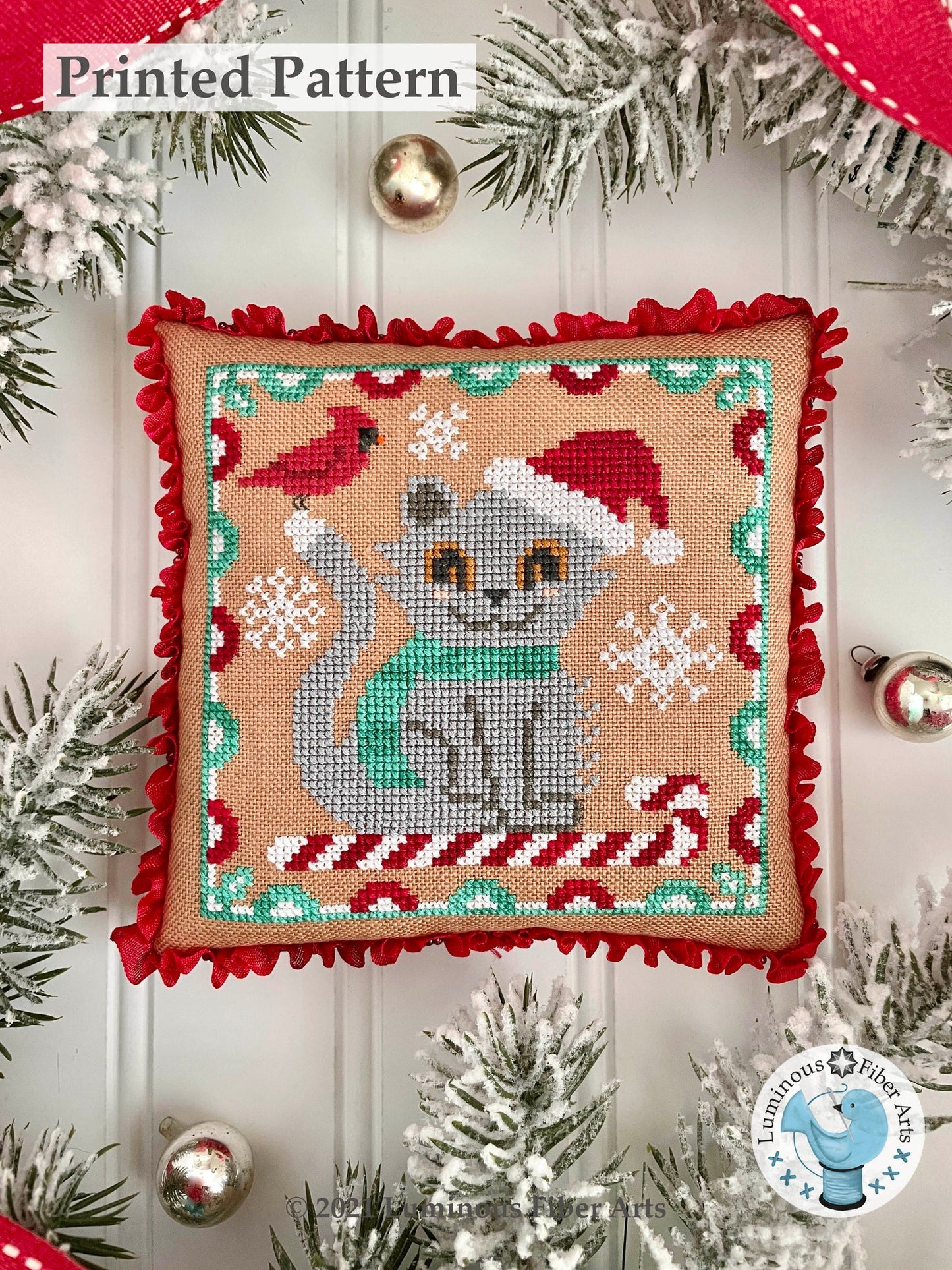 Catty-Cane Cross Stitch Pattern by Luminous Fiber Arts