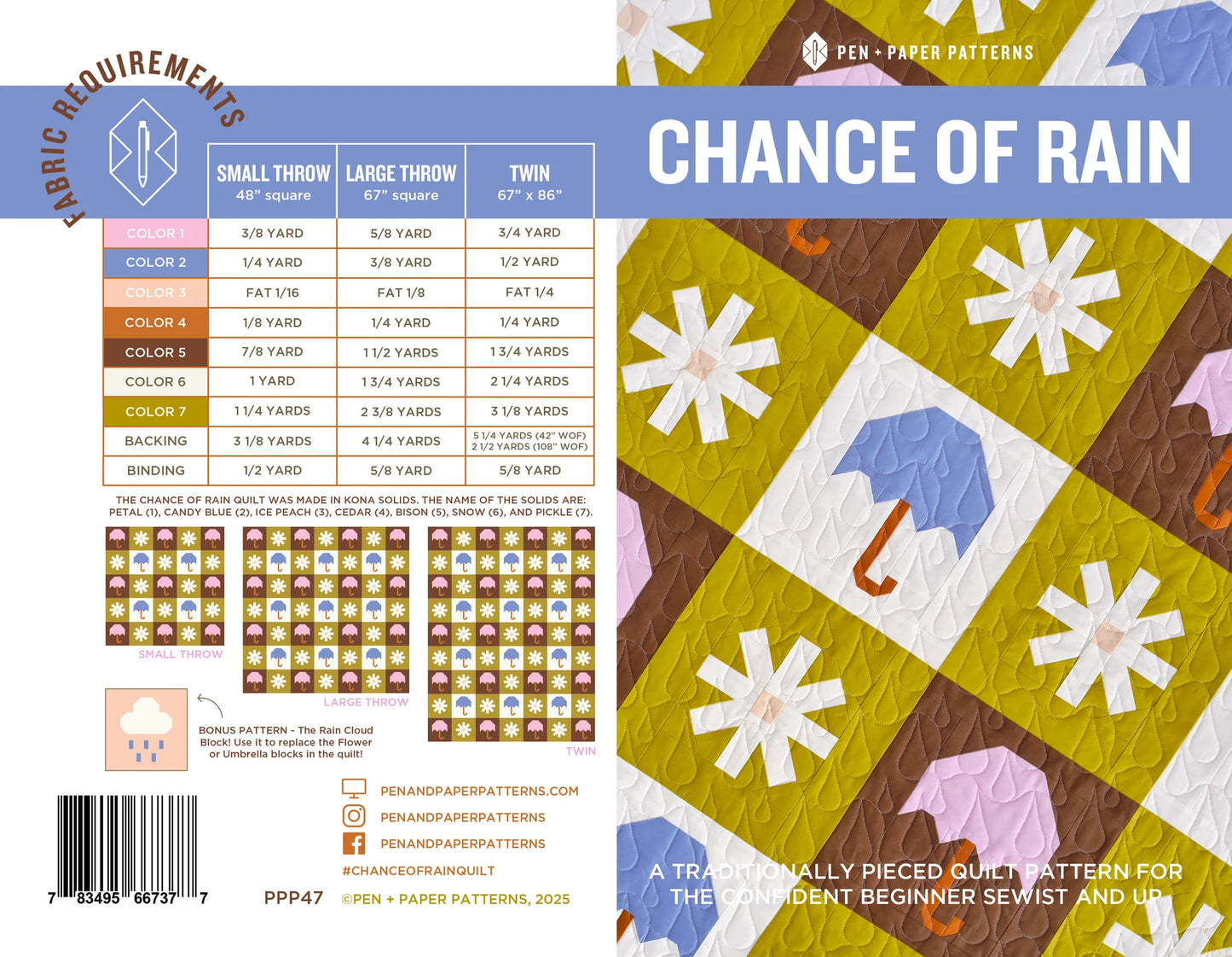 Chance of Rain Quilt Pattern Pen and Paper