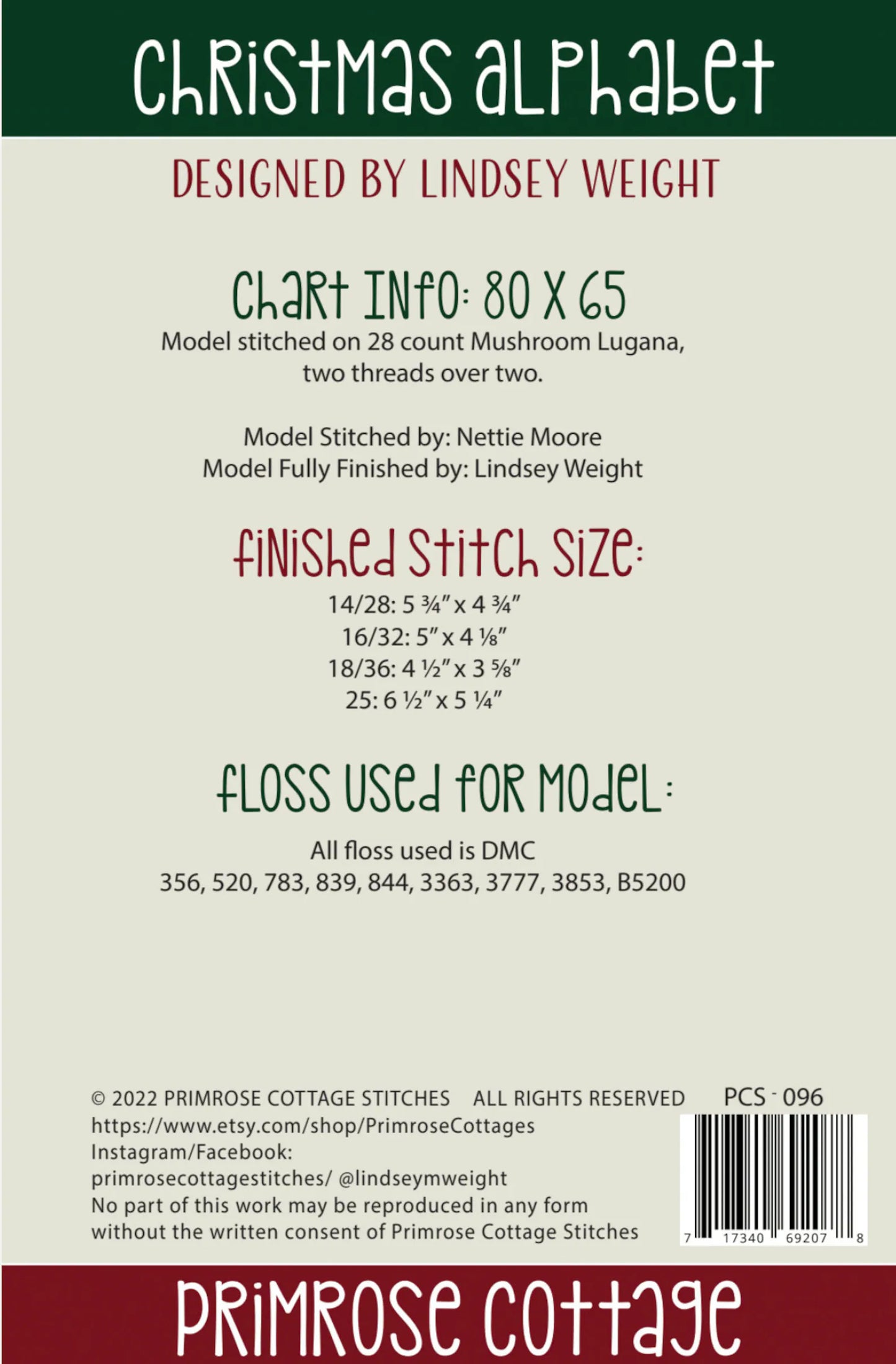 Christmas Alphabet Cross Stitch Pattern Primrose Cottage Stitches