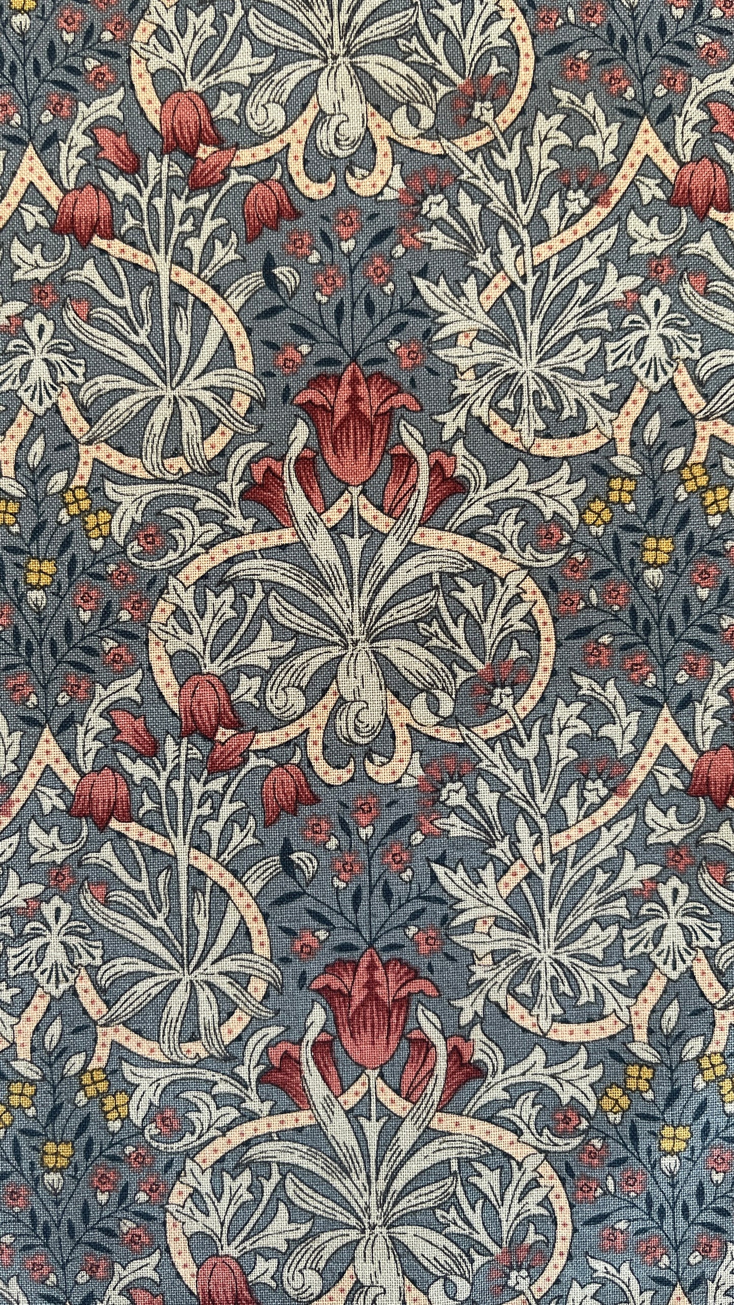 Country Floral Collection Morris Grey Blue Burgundy 65730-102 by Nakamura for Nutex Fabrics (Sold in 25cm increments)