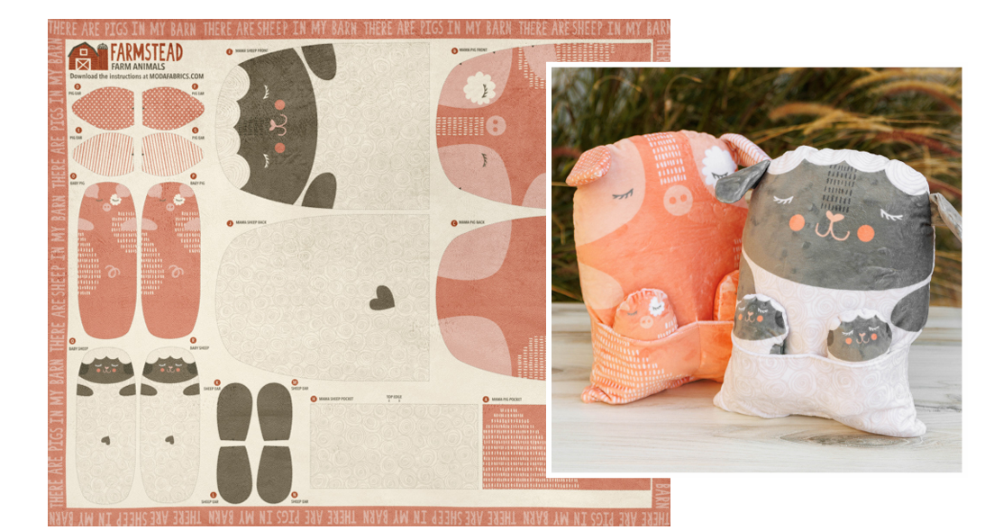 Farmstead Quilting Cuddle Pig Sheep Panel by Stacy Iest Hsu for Moda fabrics