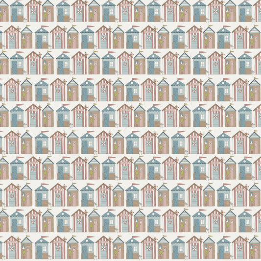 Sunkissed Sojourn White Beach Huts DV6102 by Natalie Bird of Birdhouse Designs for Devonstone (sold in 25cm increments)