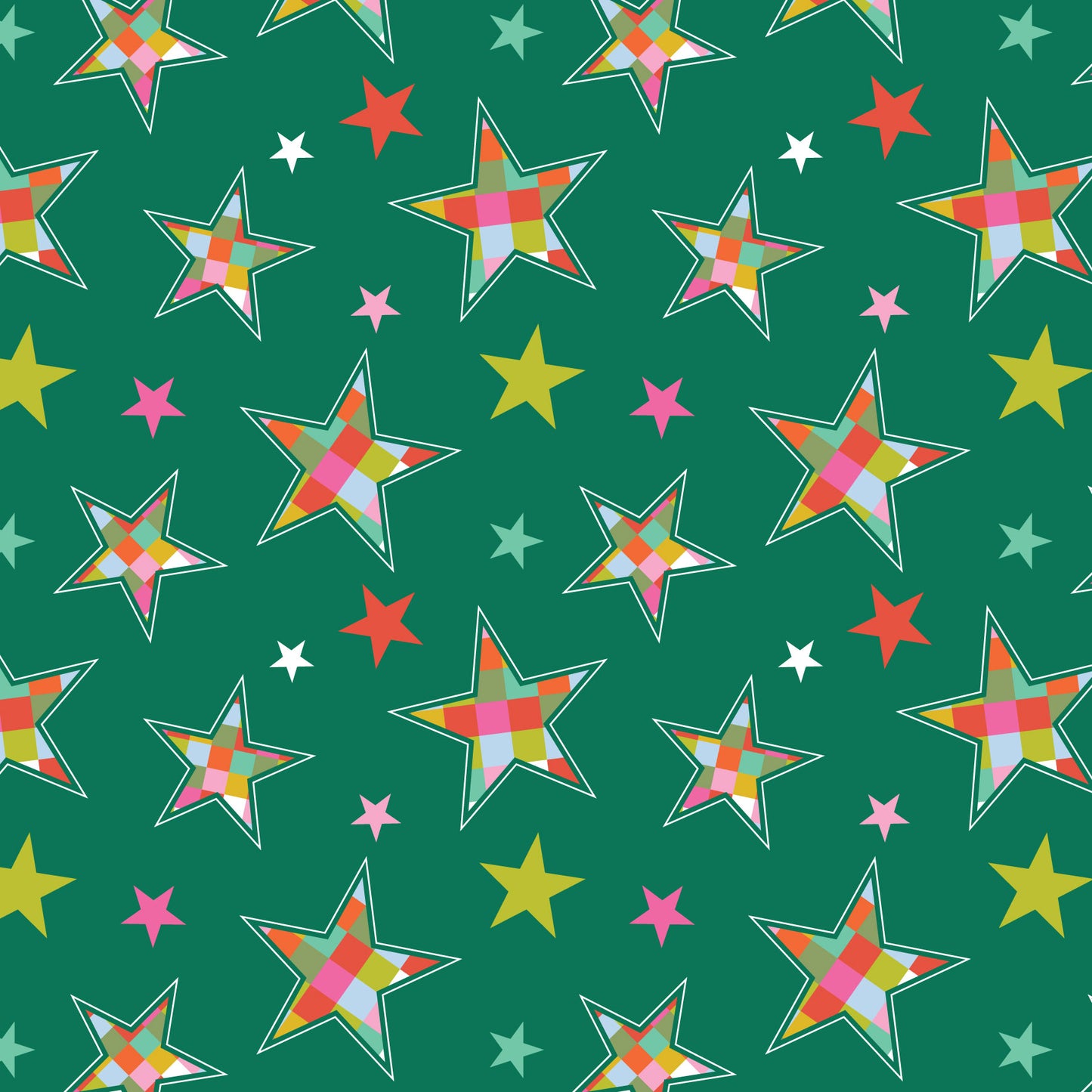 Deck The Halls Green Scattered Star DV6925 by Devonstone Fabrics (sold in 25cm increments)