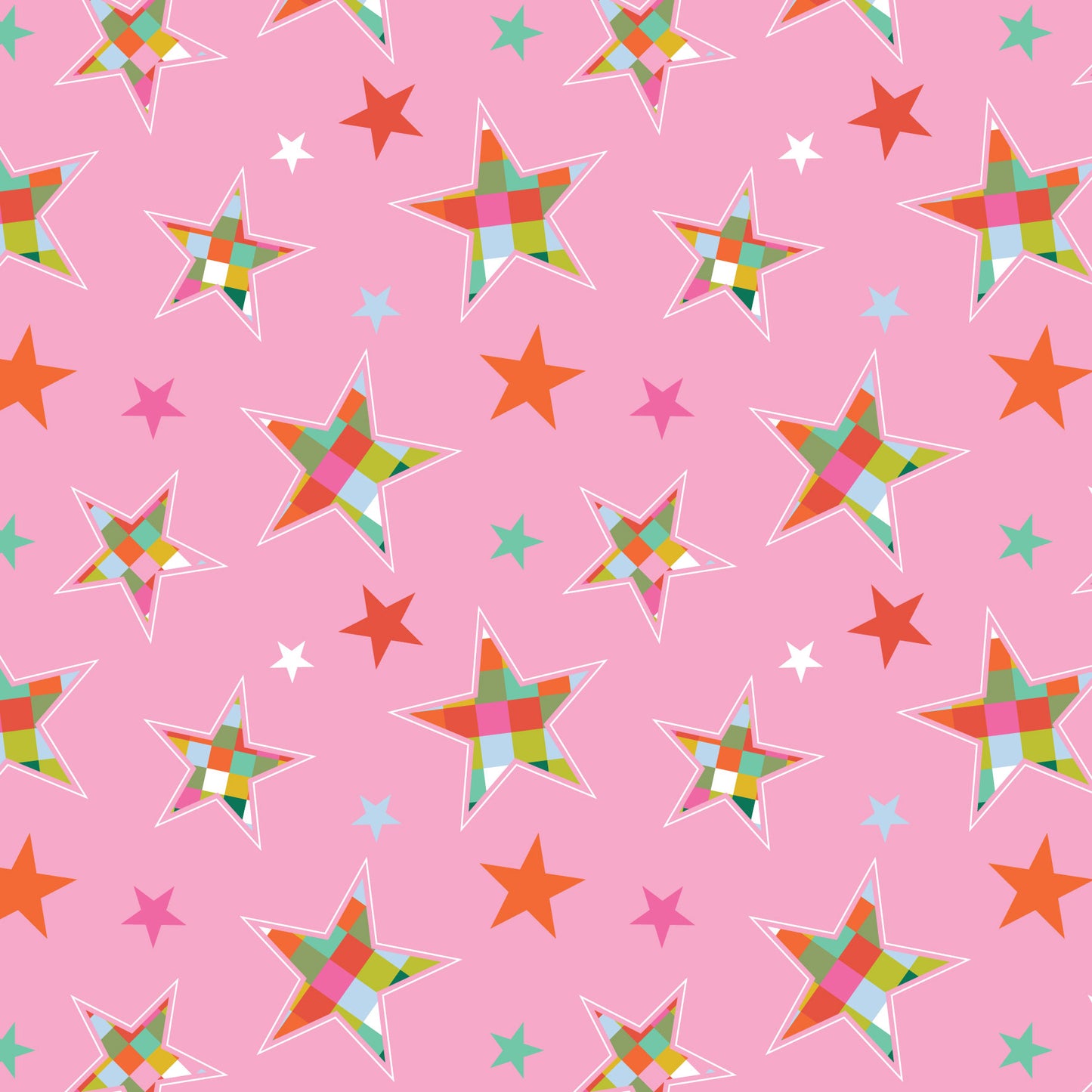 Deck The Halls Pink Scattered Star DV6926 by Devonstone Fabrics (sold in 25cm increments)