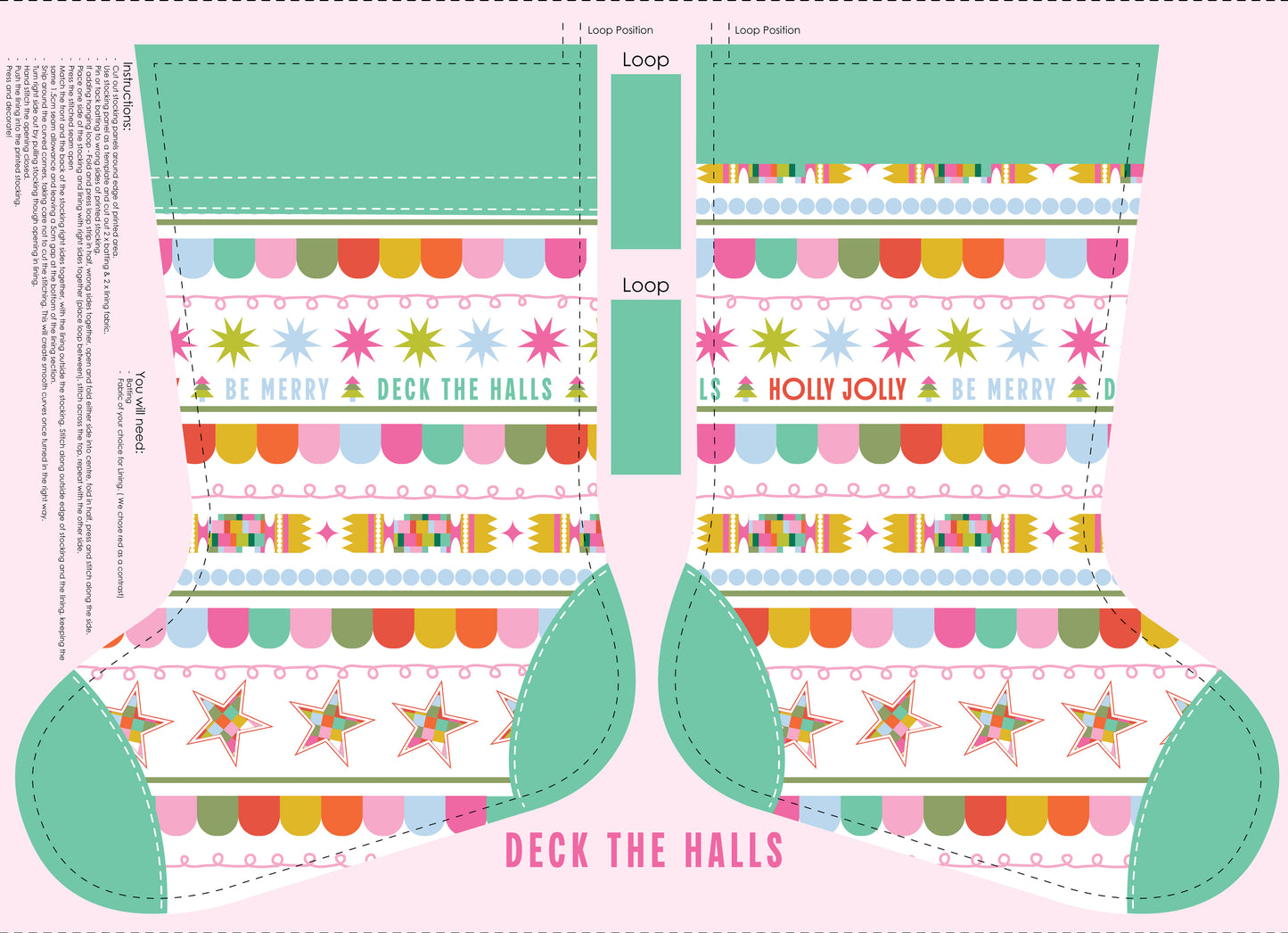 Deck The Halls Blue White Stocking Panel DV6930 by Devonstone Fabrics