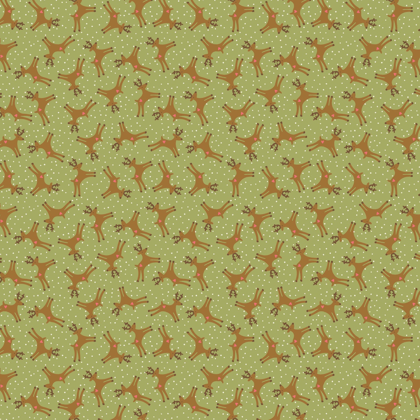 Pocketful of Joy Reindeer Green DV7199 by Natalie Bird for Devonstone Fabrics (sold in 25cm increments)