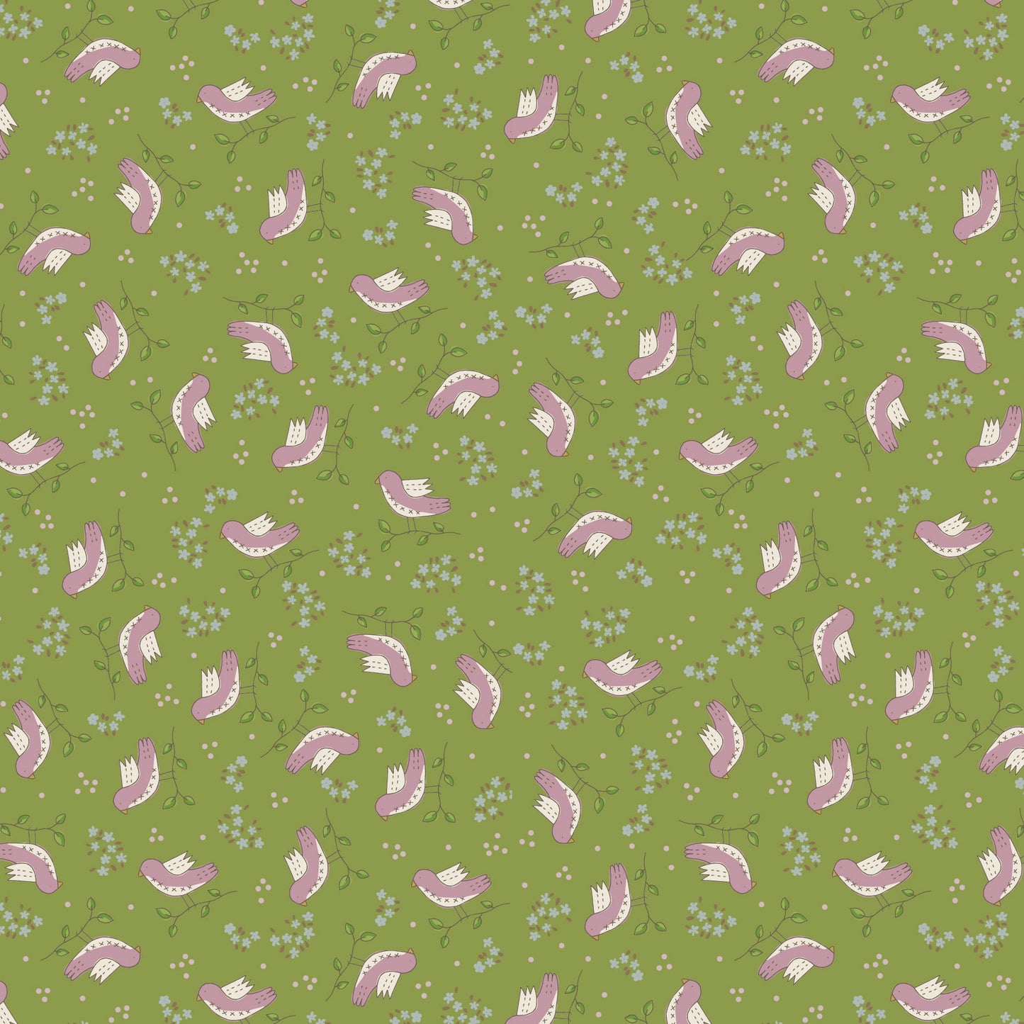Out & About Scattered Bird Green DV7758 by Natalie Bird for Devonstone Fabrics (sold in 25cm increments)