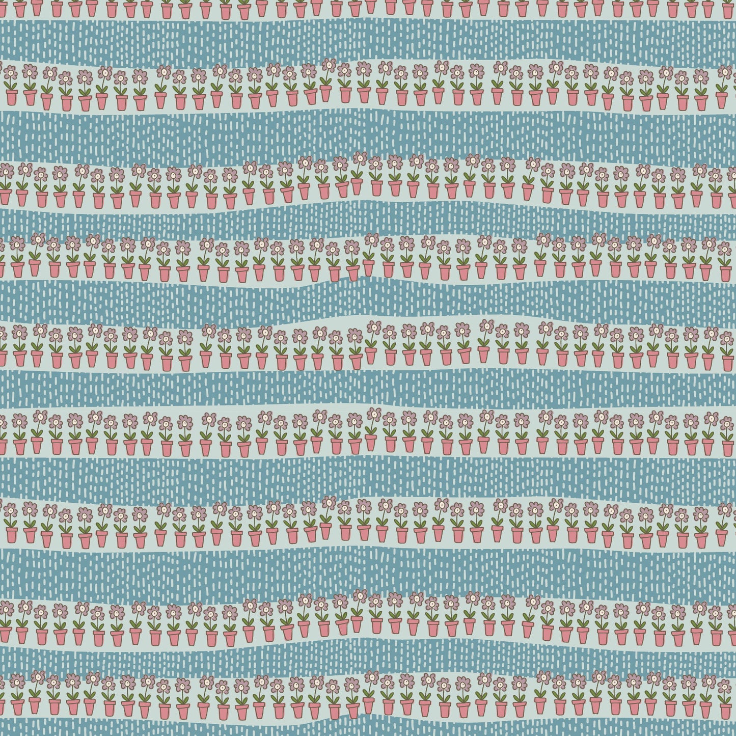 Out & About Flower Pot Stipe Blue DV7764 by Natalie Bird for Devonstone Fabrics (sold in 25cm increments)