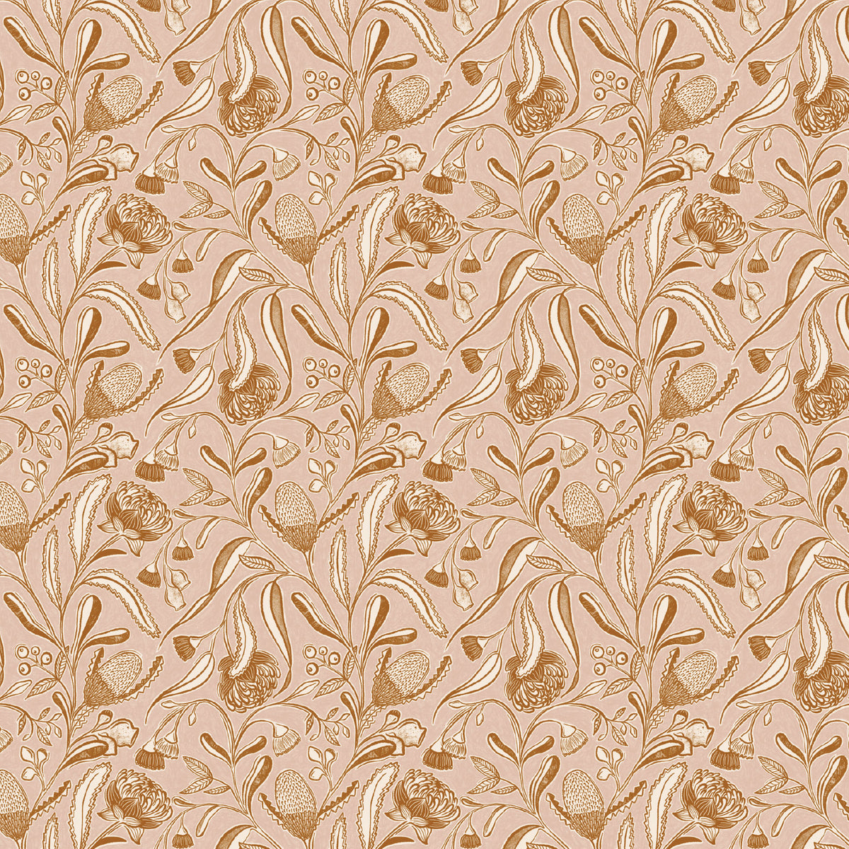 Bushland Beauty Banksia Brown DV7863 by Wirihana Designs for Devonstone Fabrics (sold in 25cm increments)