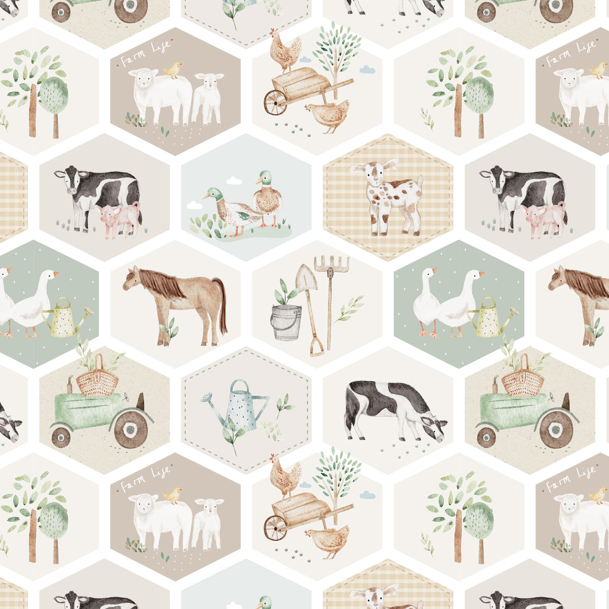 Paws, Claws & Roars Farm Animals Hexagon DV7885 by Devonstone (sold in 25cm increments
