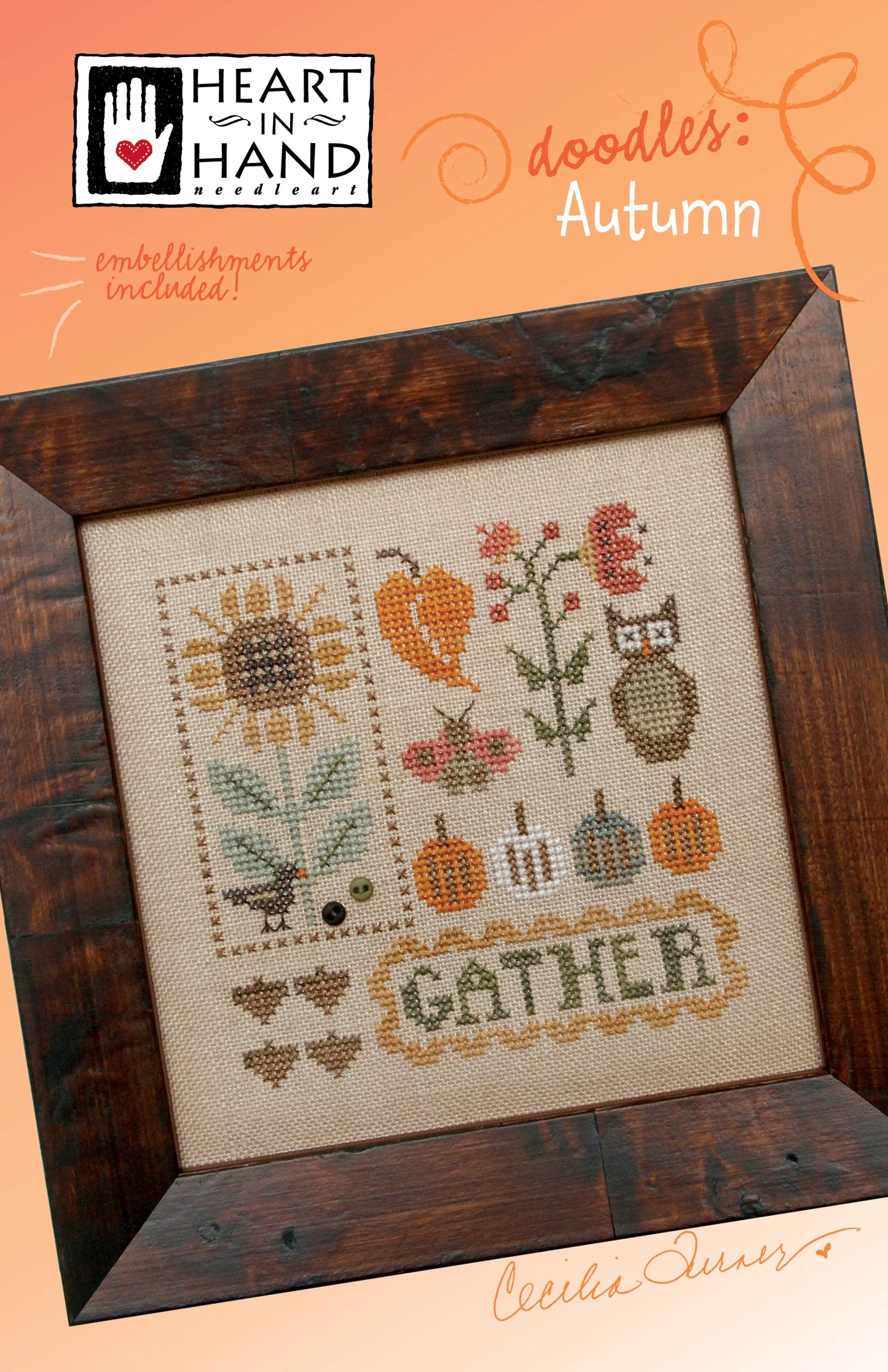 Doodles: Autumn Cross Stitch Pattern Heart in Hand
