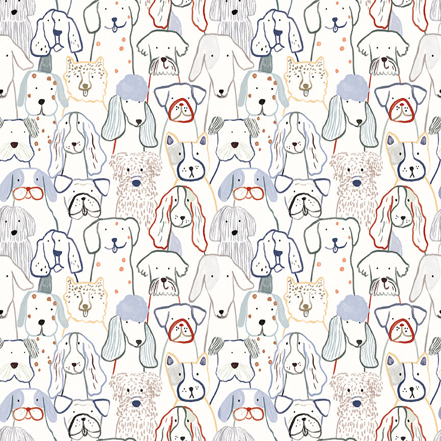 Flannel Inky Dog Club White by RBD Designers for Riley Blake Fabrics (sold in 25cm increments)