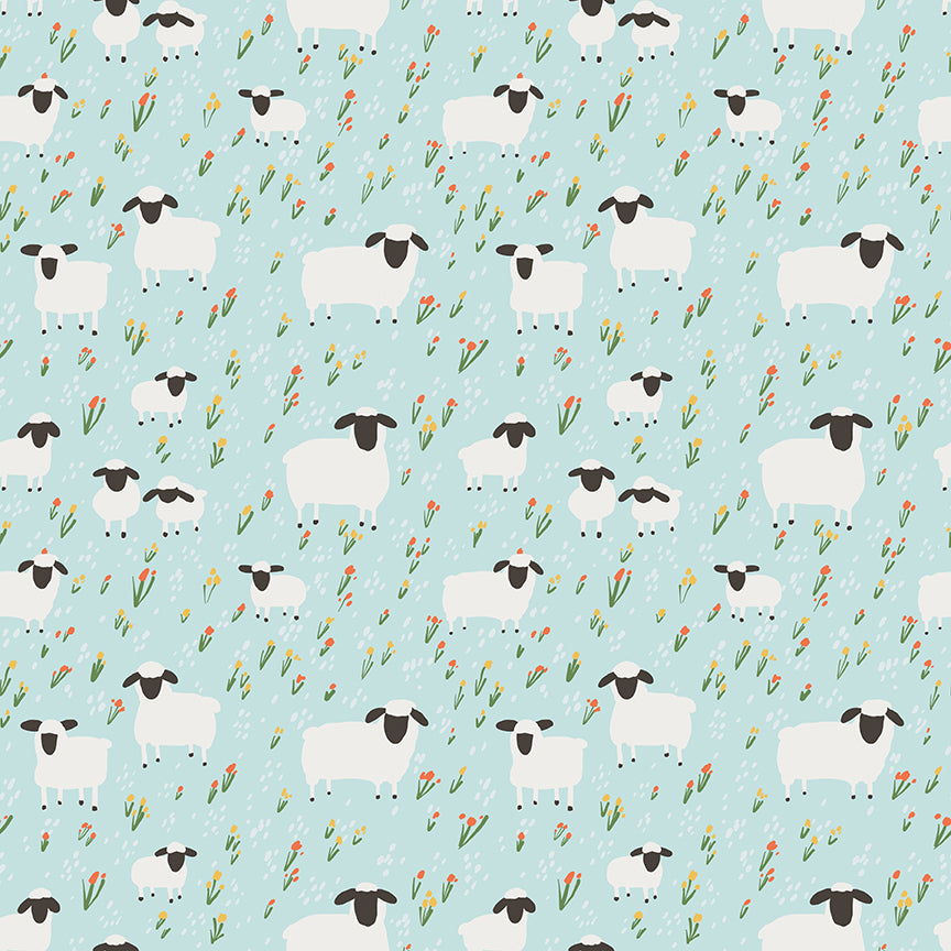 Flannel Little Lambs Blue by RBD Designers for Riley Blake Fabrics (sold in 25cm increments)