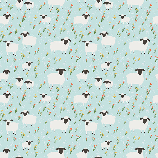 Flannel Little Lambs Blue by RBD Designers for Riley Blake Fabrics  (sold in 25cm increments)