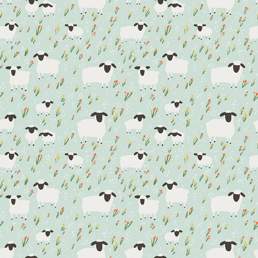 Flannel Little Lambs Mint by RBD Designers for Riley Blake Fabrics (sold in 25cm increments)