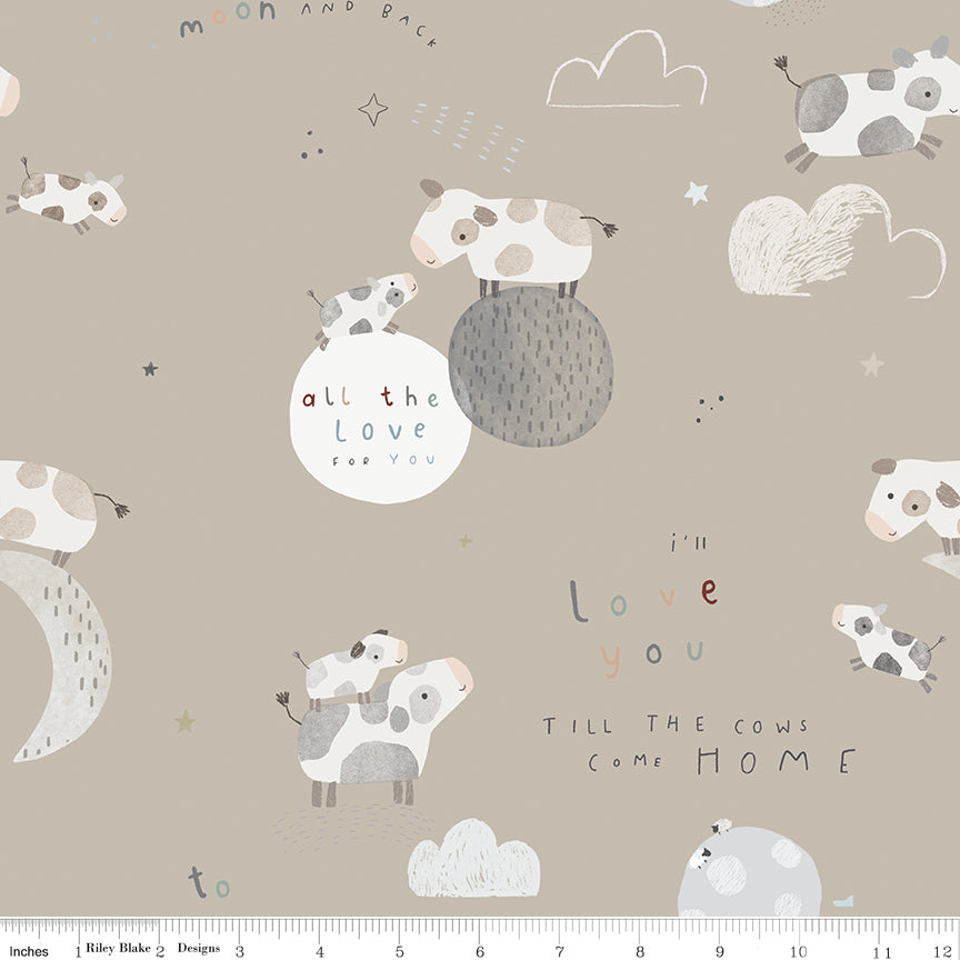 Till The Cows Come Home Main Taupe Flannel by RBD Designers for Riley Blake Designs (sold in 25cm increments)