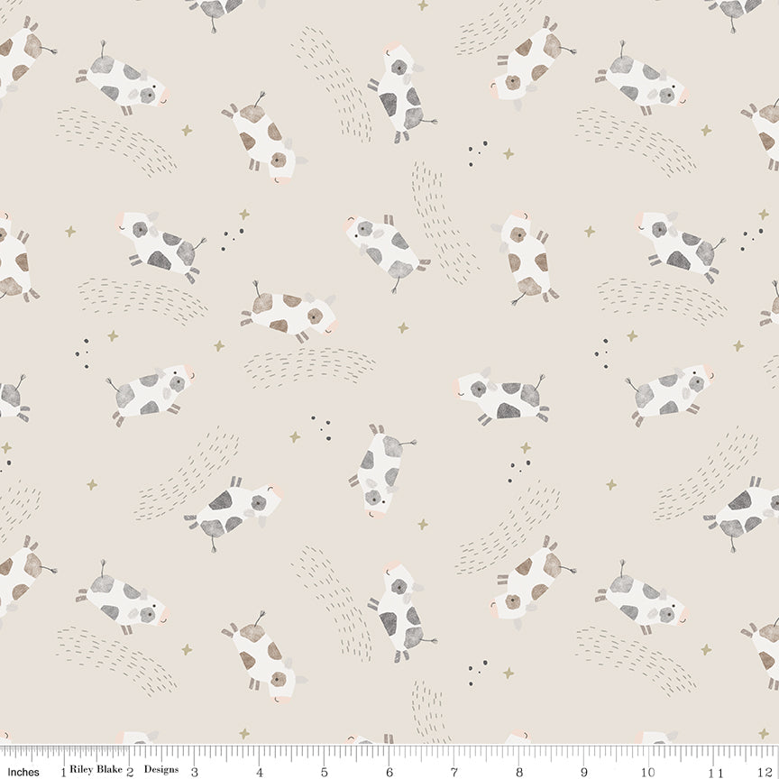 Till The Cows Come Home Cows Ash Flannel by RBD Designers for Riley Blake Designs (sold in 25cm increments)