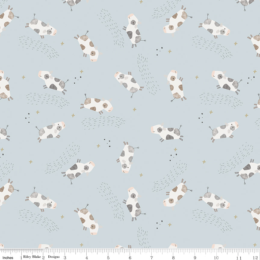 Till The Cows Come Home Cows Blue Flannel by RBD Designers for Riley Blake Designs (sold in 25cm increments)
