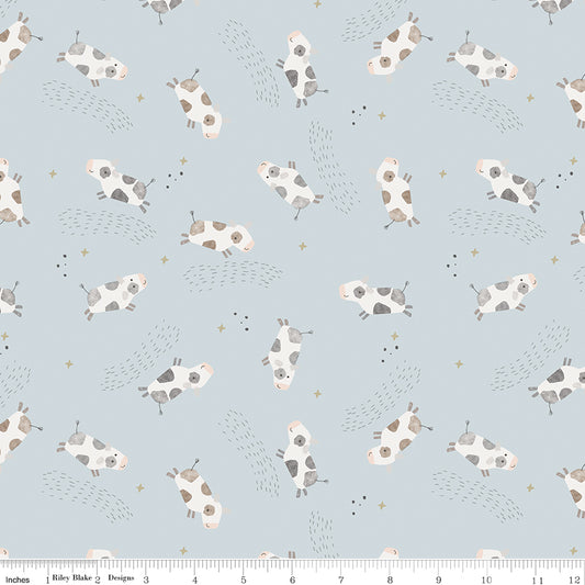 Till The Cows Come Home Cows Blue Flannel by RBD Designers for Riley Blake Designs (sold in 25cm increments)