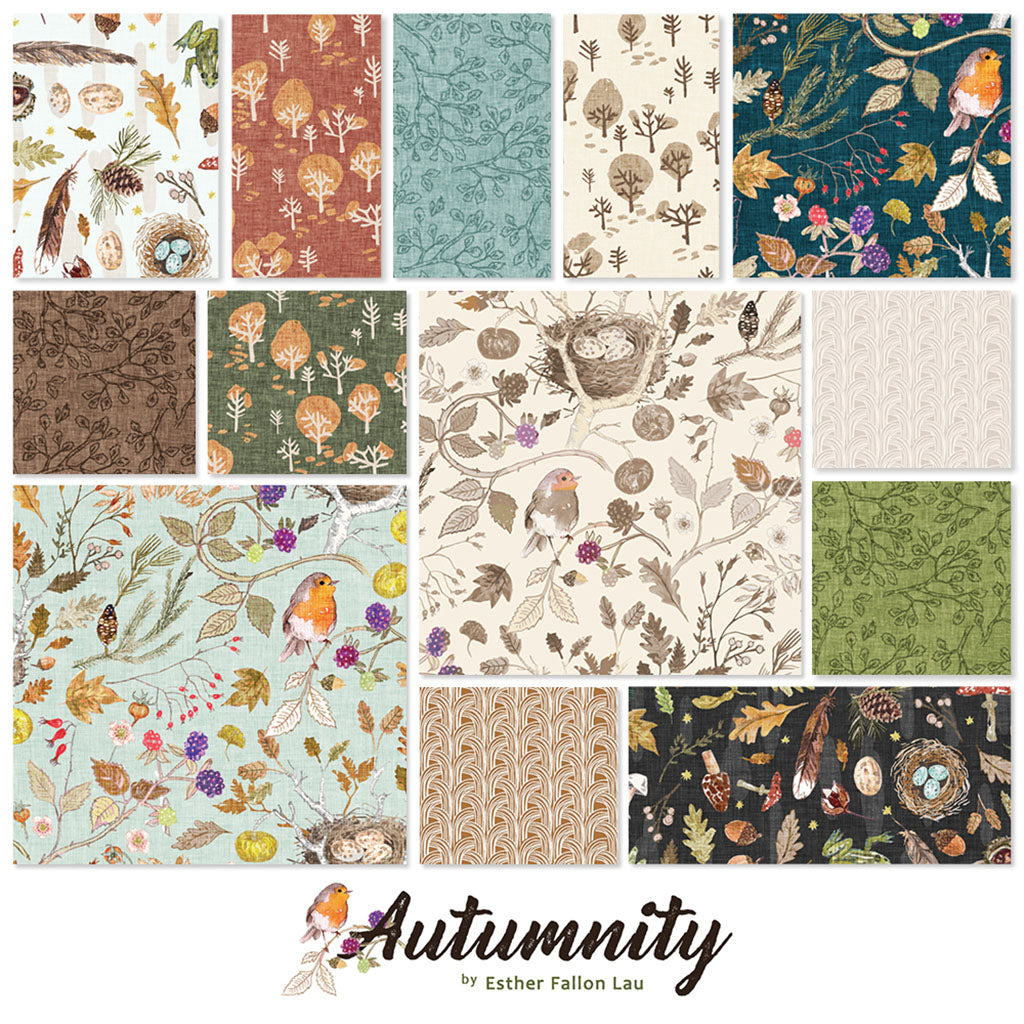 Autumnity Forest Fruits Light Teal Y3862-103 by Esther Fallon Lou for Clothworks (sold in 25cm increments)