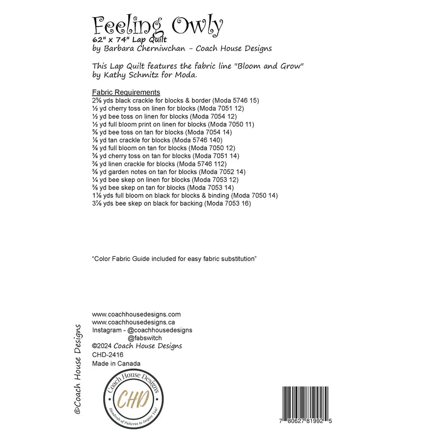 Feeling Owly Quilt Pattern by Coach House Designs