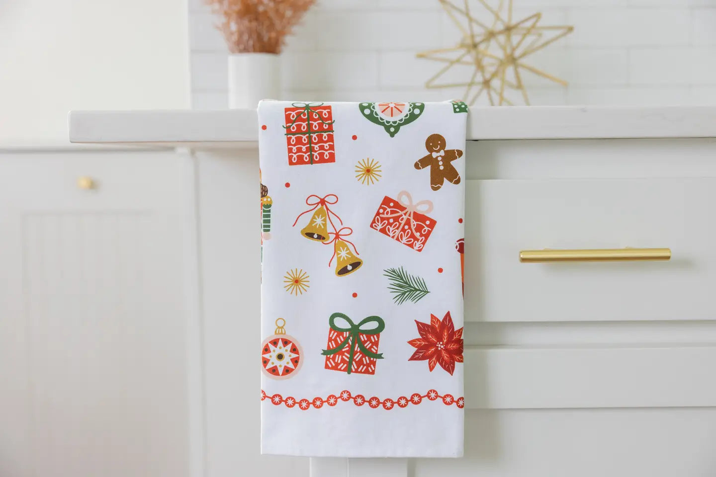 Festive Trinkets Whimsical Holiday Tea Towel by Gingiber