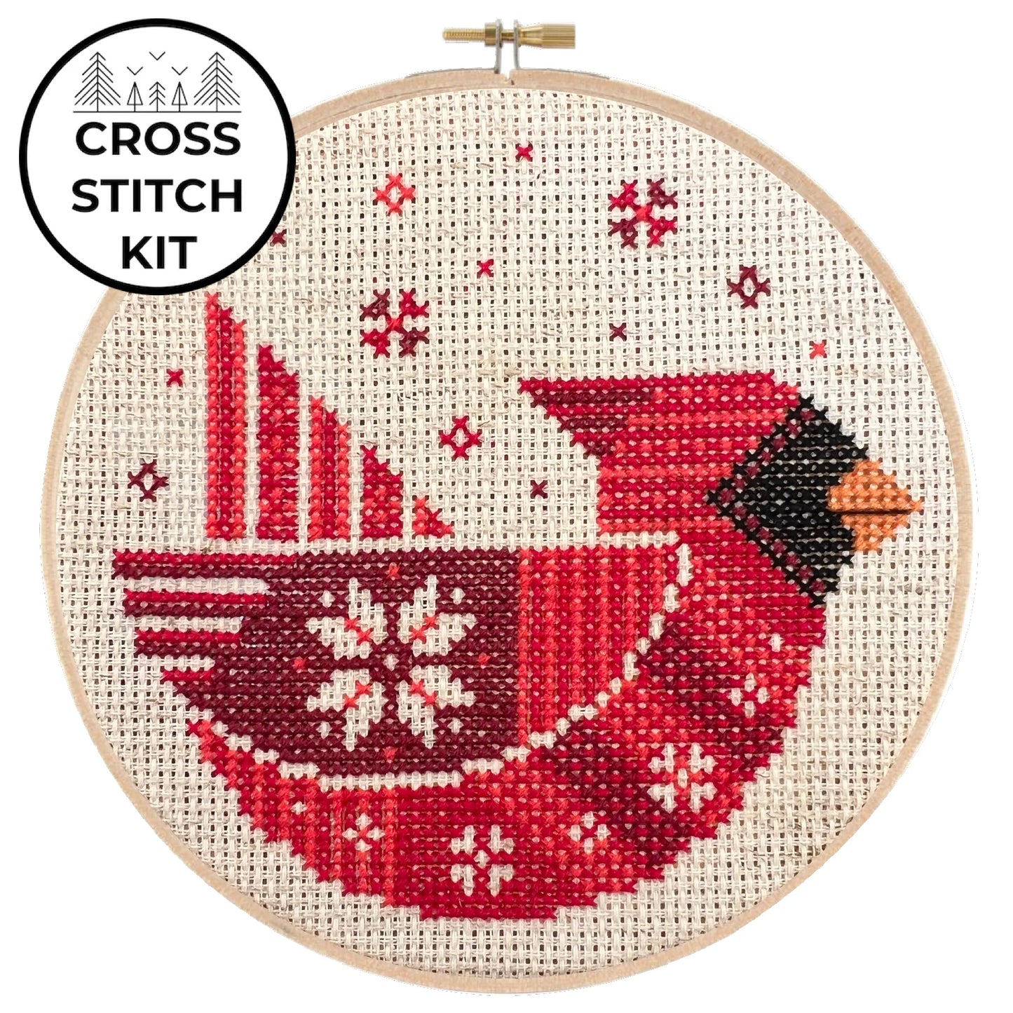 Festive Cardinal Cross Stitch Kit by Pigeon Coop Designs