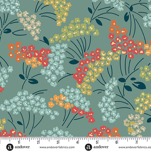 Flower Box Dusty Teal Laurel A1014LT by Renee Nanneman for Andover Fabrics (sold in 25cm increments)