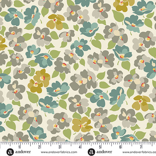 Flower Box Cream Dogwood A1015L by Renee Nanneman for Andover Fabrics (sold in 25cm increments)