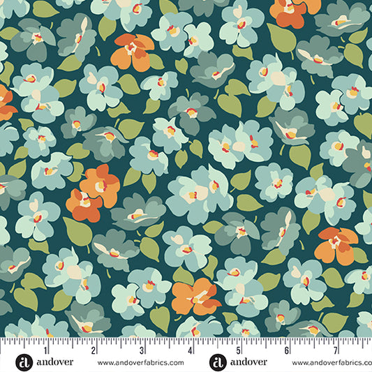 Flower Box Peacock Dogwood A1015T by Renee Nanneman for Andover Fabrics (sold in 25cm increments)
