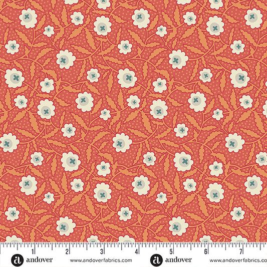 Flower Box Orange Bachelor Button A1016O by Renee Nanneman for Andover Fabrics (sold in 25cm increments)