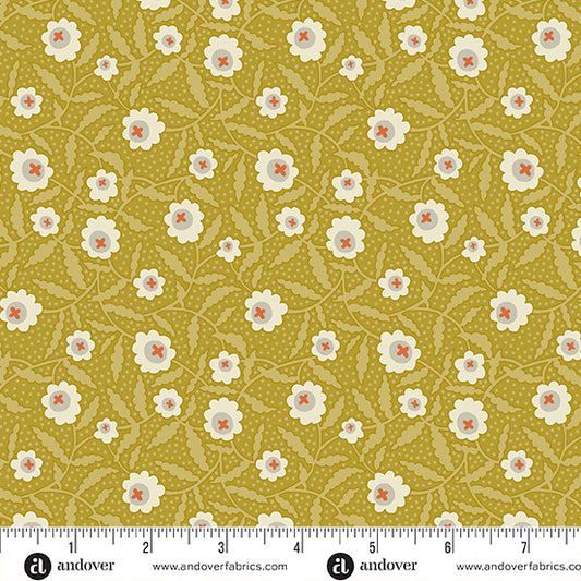 Flower Box Chartreuse Bachelor Button A1016Y by Renee Nanneman for Andover Fabrics (sold in 25cm increments)
