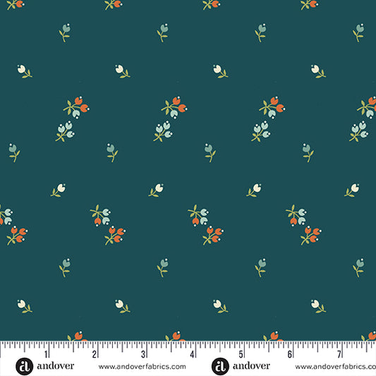 Flower Box Peacock Buds A1018T by Renee Nanneman for Andover Fabrics (sold in 25cm increments)