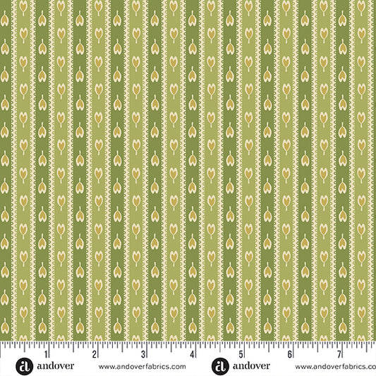 Flower Box Leaf Green Trailing Petals A1019G by Renee Nanneman for Andover Fabrics (sold in 25cm increments)