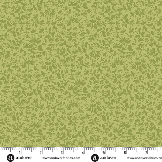 Flower Box Leaf Green Honeysuckle A1021G by Renee Nanneman for Andover Fabrics (sold in 25cm increments)